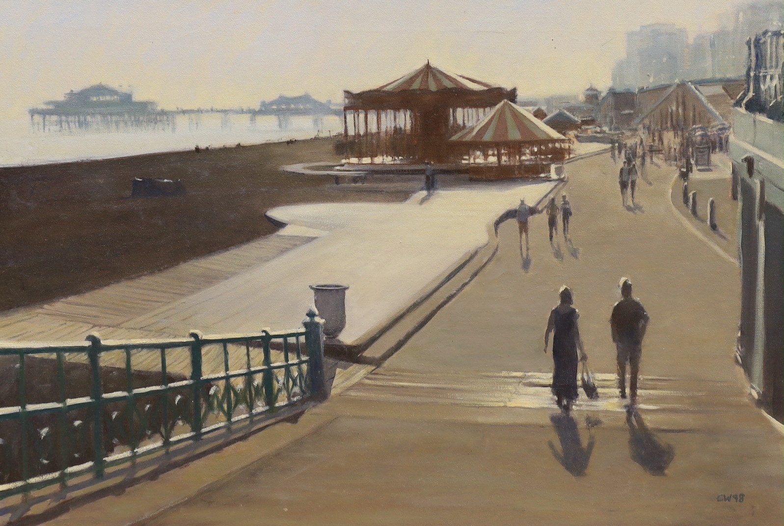 Colin Willey, oil on canvas, Brighton esplanade looking west, initialled and dated ‘98, unframed, 51 x 76.5cm
